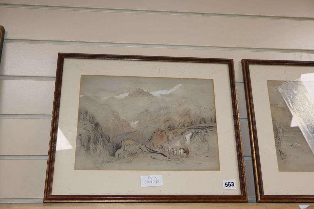 19th century English School, pencil and watercolour, View of San Filippo and The Tomb of Theron, inscribed in pencil, 24 x 34cm
